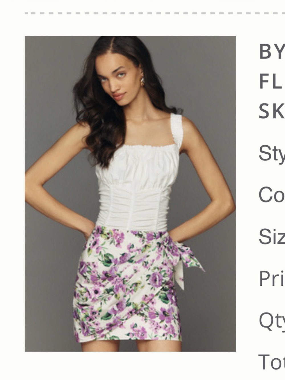 Anthropologie White Mini Skirt with Purple Floral Print